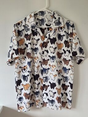 2/25$ ​Quirky Cat Butt/Balls Print Short Sleeve Button Down Hawaiian Shirt Men
